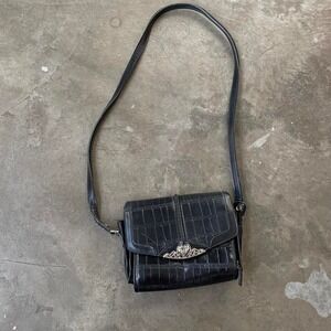 Gorgeous black crocodile leather crossbody bag with cool silver hardware